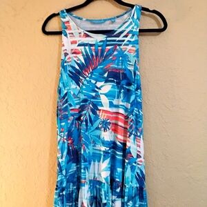Tori Richard Aqua and Coral Print Dress - Size Large